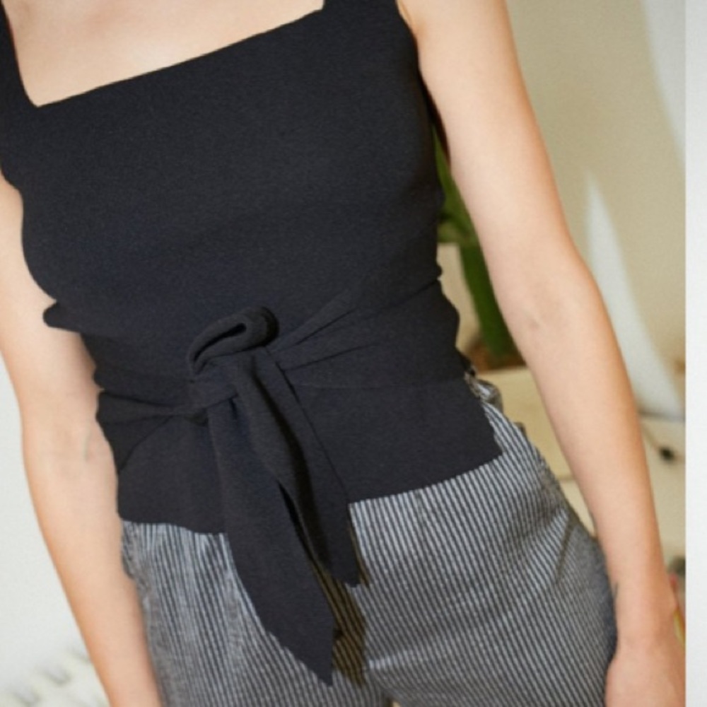 Nanushka $260 “Ora” black tie tank top sleeveless cutout viscose career camel